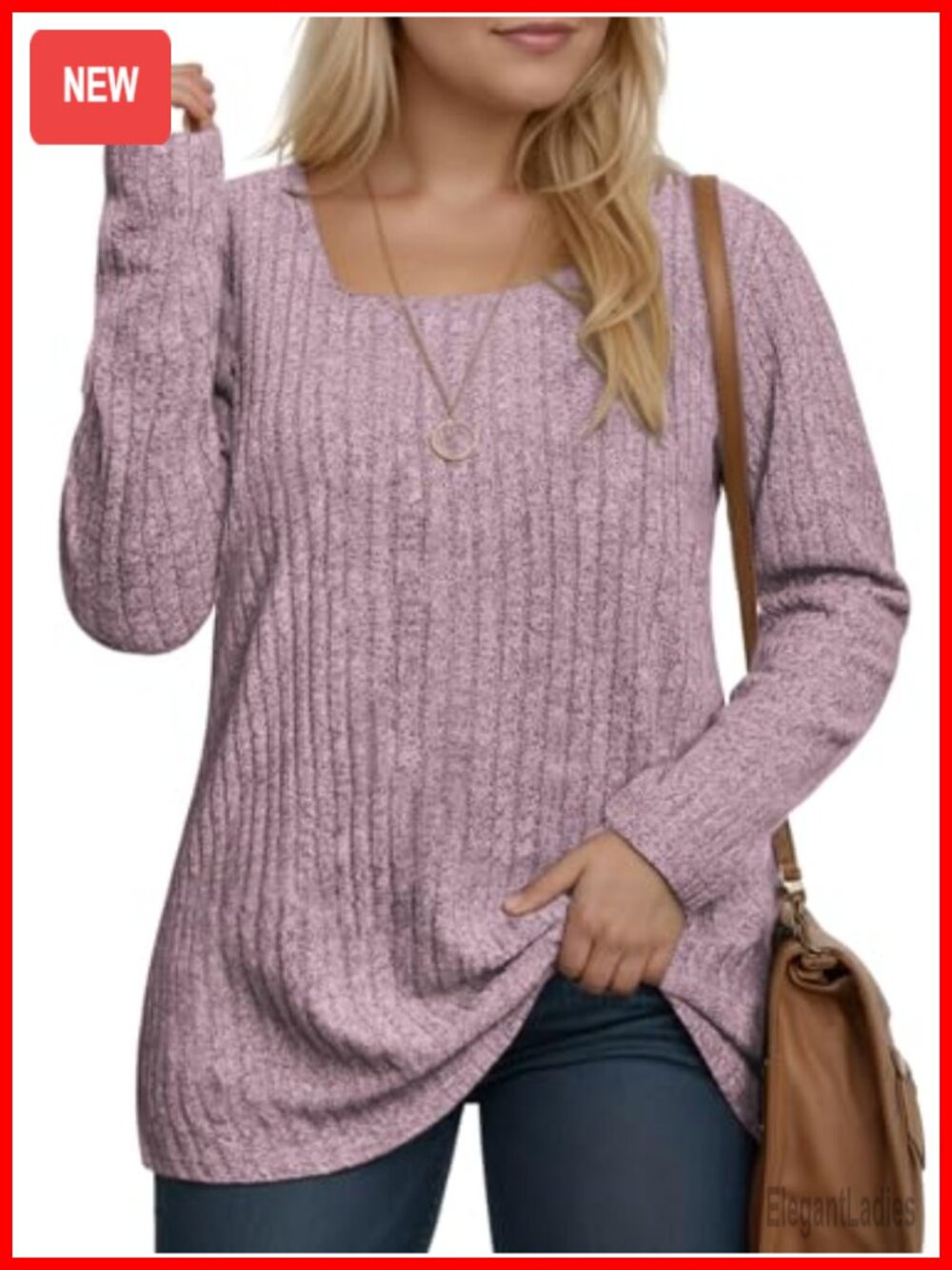 Plus Size Square Neck Sweater Casual Long Sleeve Knit Pullover Tunic Top
